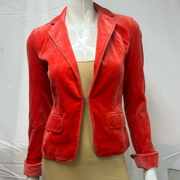 J.CREW Women's 0 Coral Red Velvet Ecole Single Clasp Blazer Suit Jacket - Picture 5 of 8